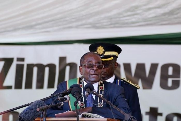 Zimbabwe's President Robert Mugabe addresses Zimbabwe's Independence Day celebrations in Harare, April 18, 2016.