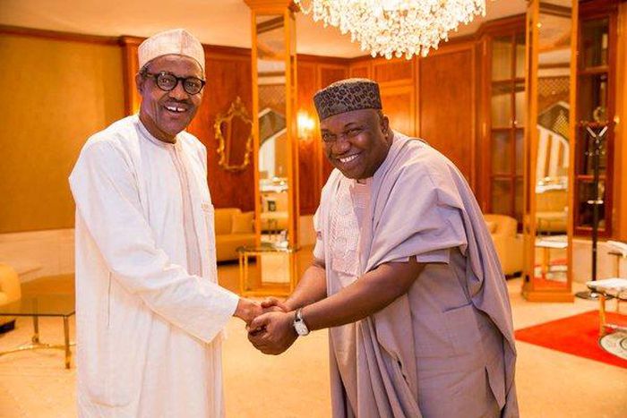 President Muhammadu Buhari meets with Enugu State Governor, Ifeanyi Ugwuanyi in Abuja on April 27, 2016.