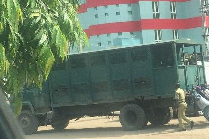 A broken down prison truck