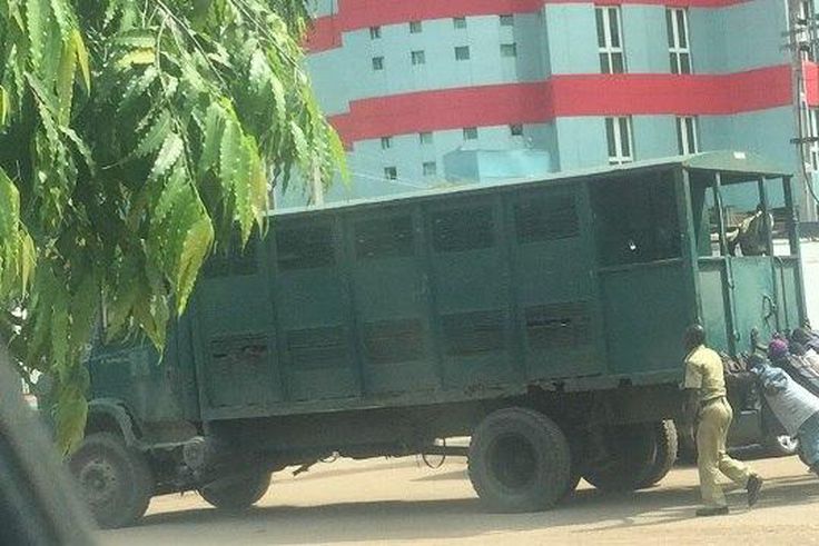 A broken down prison truck
