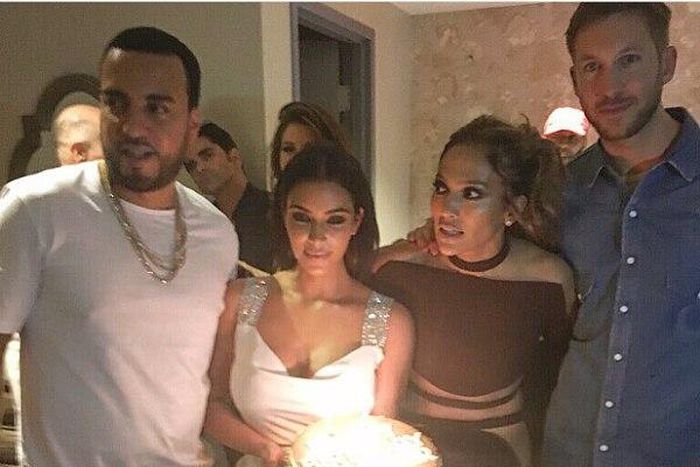 Kim Kardashian, Calvin Harris, French Montana at Jennifer Lopez birthday bash