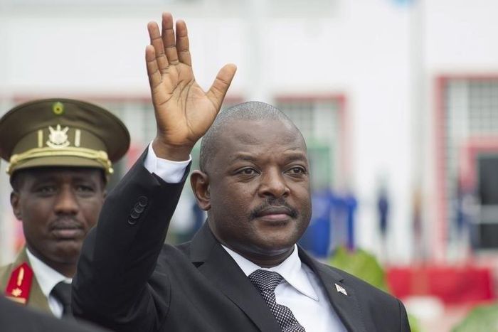 Burundi's President Pierre Nkurunziza bids farewell to his South African counterpart Jacob Zuma (not in the picture) as he departs at the airport after an Africa Union-sponsored dialogue in an attempt to end months of violence in the capital Bujumbura,...