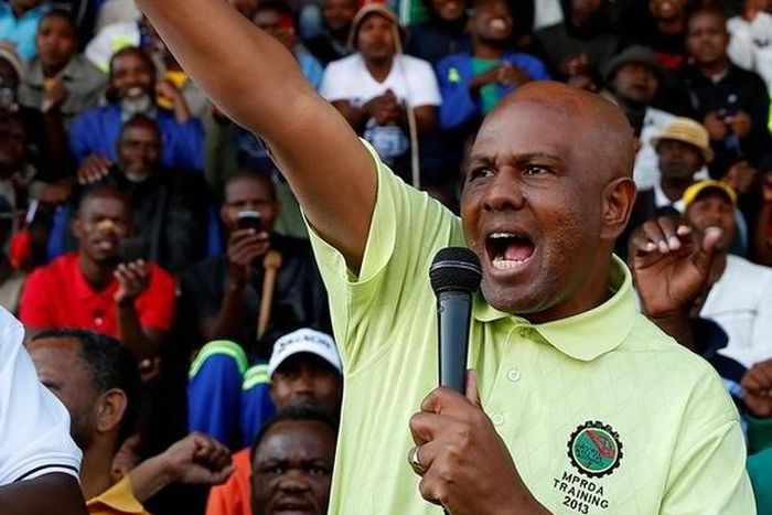 President of South Africa's Association of Mine workers and Construction Union (AMCU) Joseph Mathunjwa addresses strikers in Rustenburg, South Africa May 14, 2014.