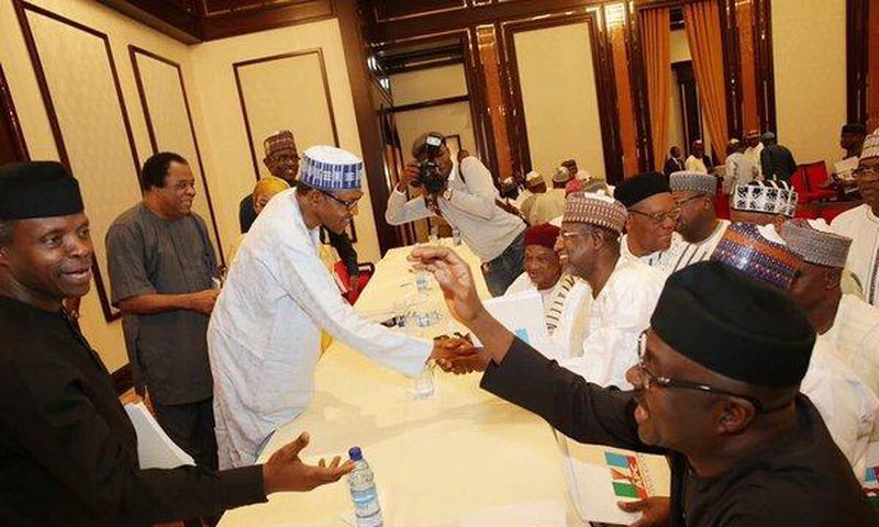 President Muhammadu Buhari meets with some leaders of the All Progressives Congress (APC) at the Presidential Villa in Abuja on Tuesday, March 22, 2016.