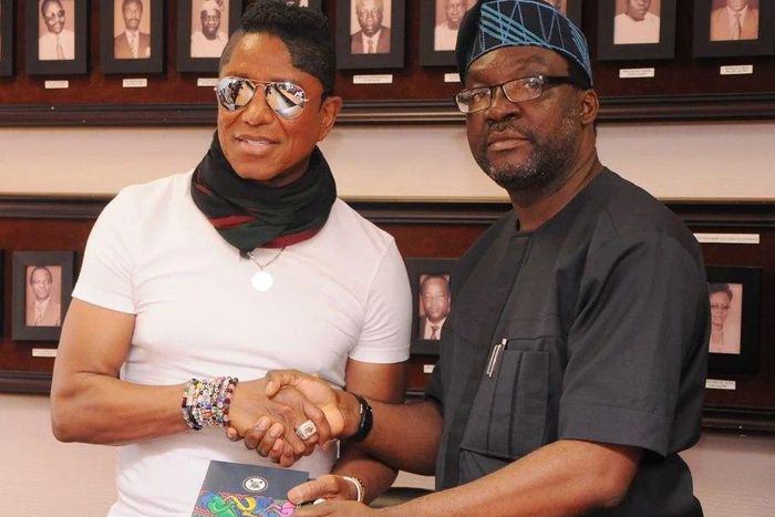 Jermaine Jackson with Lagos state commissioner, information and strategy, Steve Ayorinde