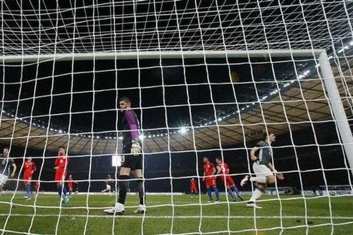 Football Soccer - Germany v England - International Friendly - Olympiastadion, Berlin, Germany - 26/3/16
Mario Gomez celebrates scoring the second goal for Germany
Reuters / Fabrizio Bensch/ Livepic