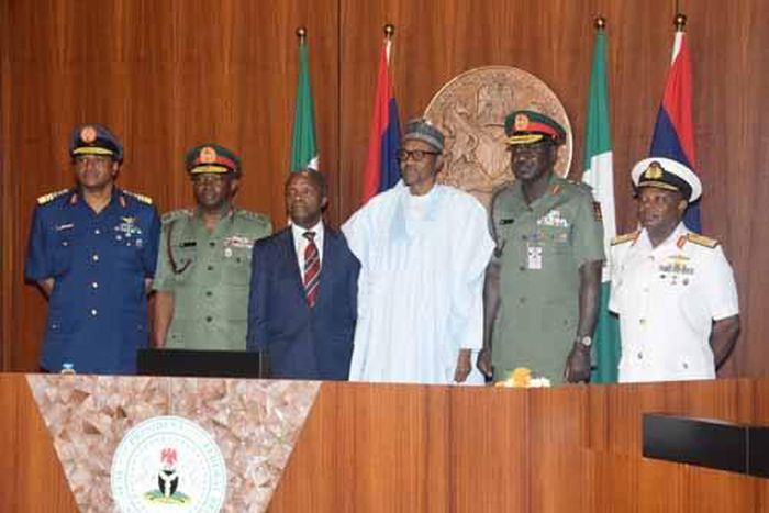 President Muhammadu Buhari with Military chiefs