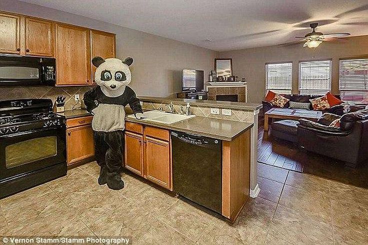 Female realtor wears giant PANDA costume to sell 4-bedroom home