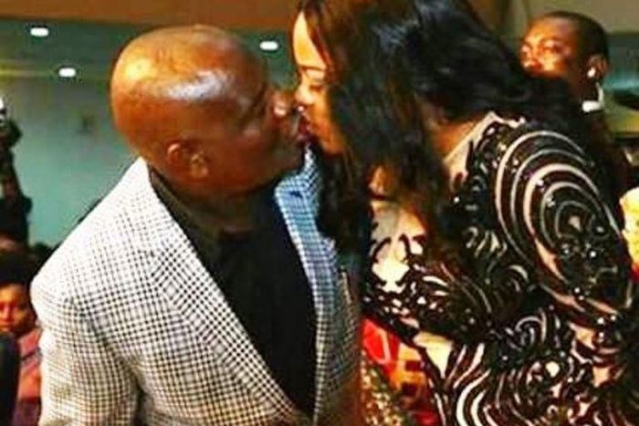 Rivers State Governor, Nyesom Wike and wife, Eberechi kissing at AMAA 2016