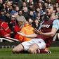 Andy Carroll celebrates scoring the second goal for West Ham against Arsenal at Upton Park on 9/4/16