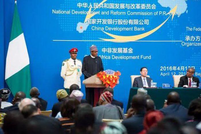 President Muhammadu Buhari at the opening ceremony of the China-Nigeria Business Forum in Beijing on April 12, 2016