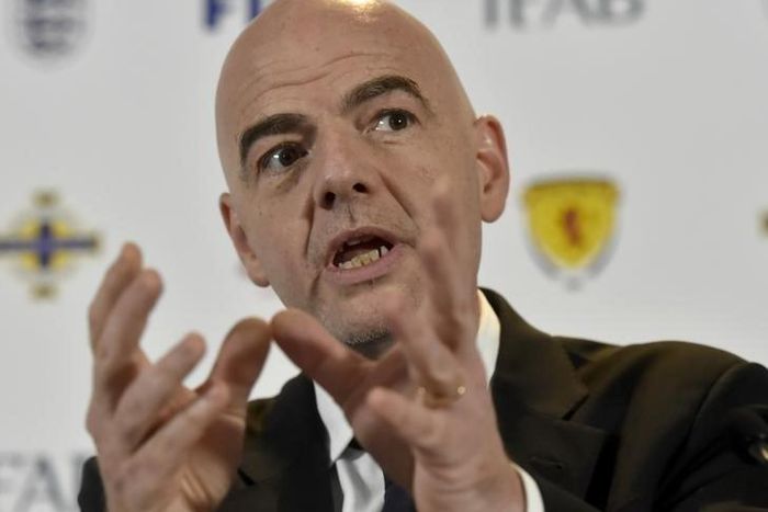 Newly elected FIFA President Gianni Infantino attends a news conference during the 130th Annual General Meeting of the International Football Association Board (IFAB), in Cardiff, Britain March 5, 2016.