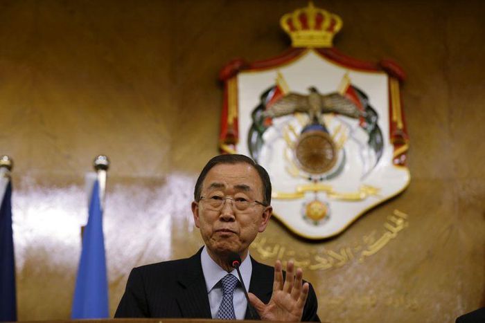United Nations (U.N.) Secretary-General Ban Ki-moon speaks during a news conference at the Foreign Ministry in Amman March 27, 2016.