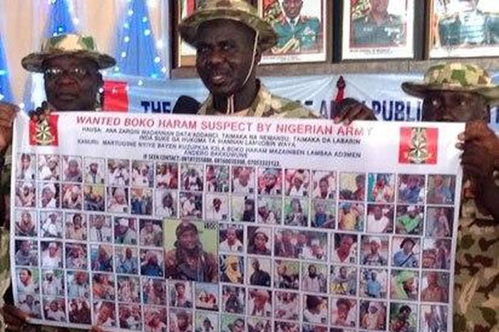 Chief of Army Staff, Tukur Buratai displays photos of 100 wanted Boko Haram terrorists