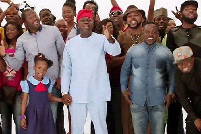 Nigerian celebs with Governor of Lagos state Akinwunmi Ambode during the election period.
