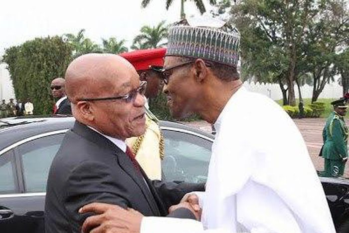 President Muhammadu Buhari meets with South African counterpart, Jacob Zuma on March 8, 2016.