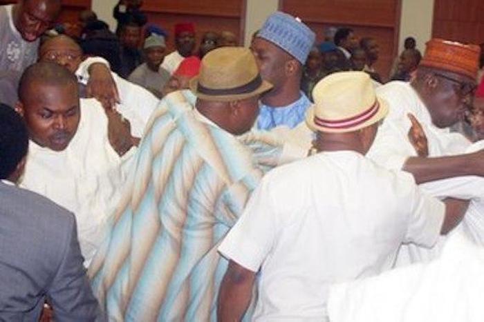 Nigerian politicians fighting at the senate house