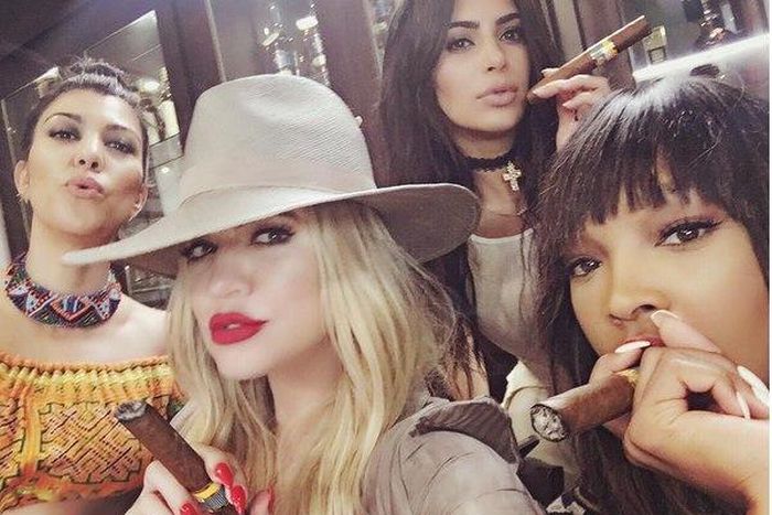 Kourtney, Khloe, Kim Kardashian and friend, Malika sample Cuban cigars