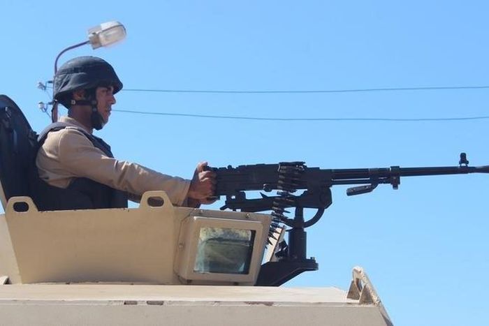 An Egyptian army soldier looks on from his postion at a checkpoint in Al Arish city, in the troubled northern part of the Sinai peninsula, July 8, 2015.        REUTERS/Stringer