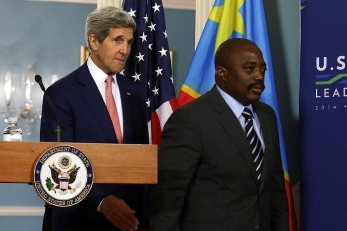 U.S. Secretary of State John Kerry (L) meets with President of the Democratic Republic of Congo Joseph Kabila at the State Department in Washington, August 4, 2014.