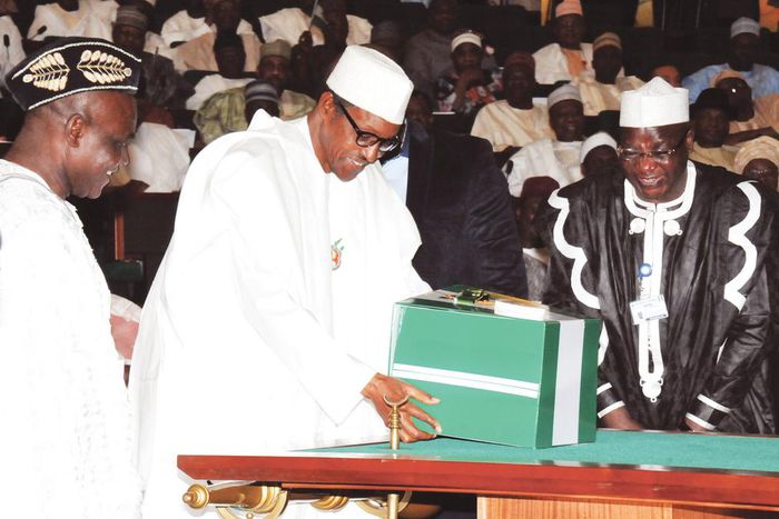 President Buhari presenting the 2016 appropriation bill.