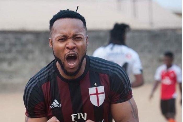 Singer Flavour celebrating a goal.