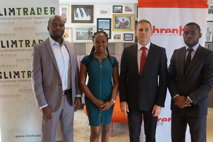 (L-R) Magagi Buba, GM, Commercial, SlimTrader Limited; Tomiwa Akande, Head PR and Brand, SlimTrader Limited; Anthony Shisler: Managing Director, FHL at the official signing of the partnership between SlimTrader Limited and Fahrenheit Hospitality Group ...