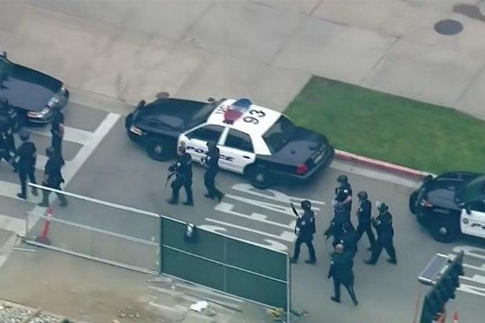 Police combat team on cordoning off the University of California (UCLA).