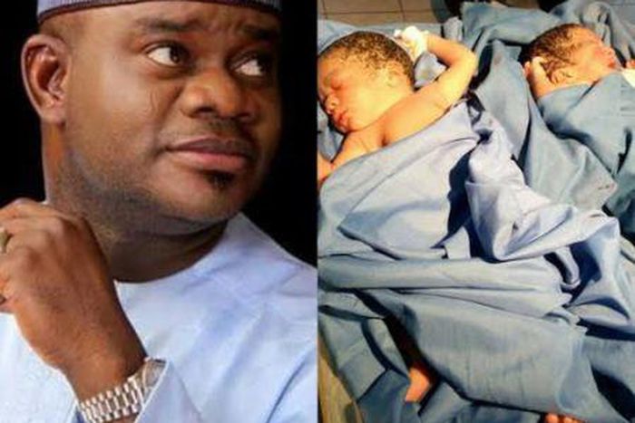 Governor Yahaya Bello (left) and his new twin boys.