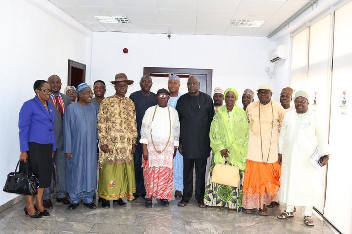 Leaders of the Itsekiri communities in a group photograph with Engr Babachir David Lawal and Minister of State for Investment, Aisha Mohammed