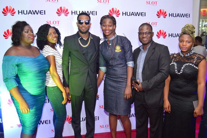 Love Akinlabi, Thatcher Okuegha, award winning singer D'banj, Maureen Orebanjo, Saka Abiola, and Saka Fayidat, at the Huawei Share A Date with Dbanj event held at Silverbird Cinemas Ikeja, Lagos
