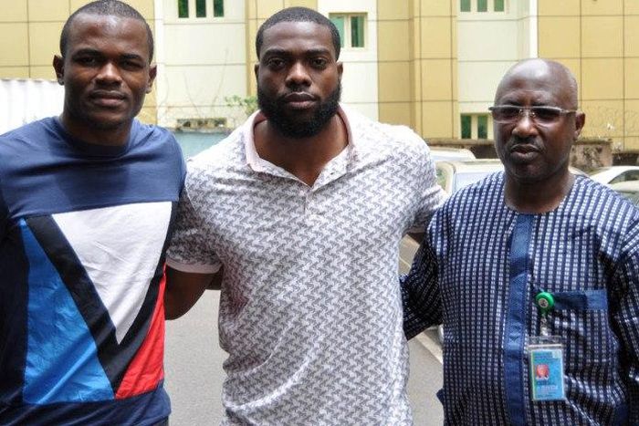 Obinna Nsofor, Stephen Keshi Jnr and NFF General Secretary, Dr Mohammed Sanusi