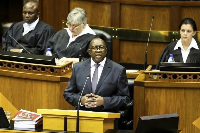 Former South African Finance Minister Nhlanhla Nene delivers his 2015 Budget Speech at Parliament in Cape Town, February 25, 2015.