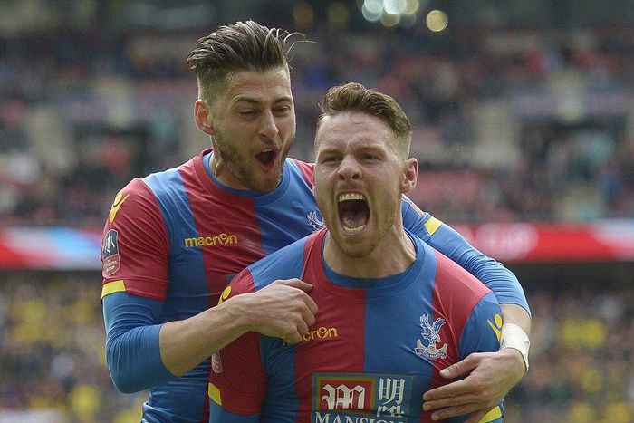 Connor Wickham celebrates after scoring Crystal Palace winner against Watford in the semi-final of the FA Cup on 24/4/2016