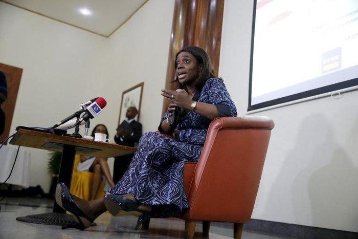 Nigeria's Finance Minister Kemi Adeosun speaks at a news conference in Lagos, Nigeria, April 9, 2016.