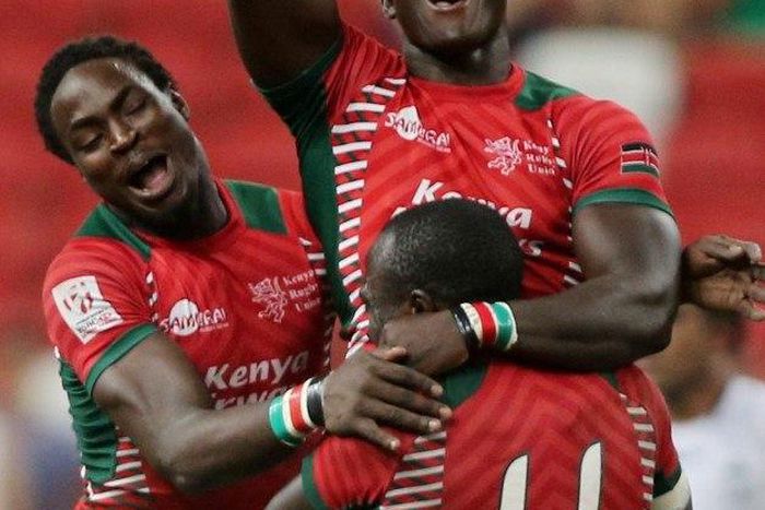 Rugby Union - HSBC Singapore Sevens - HSBC Sevens World Series - National Stadium, Singapore - 17/4/16 Kenya celebrate winning the Cup Final