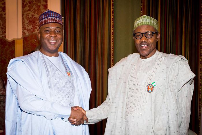 Senate President, Bukola Saraki visits President Muhammadu Buhari at the State House in Abuja on December 3, 2015