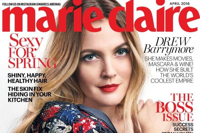 Drew Barrymore for Marie Claire US April 2016 cover feature