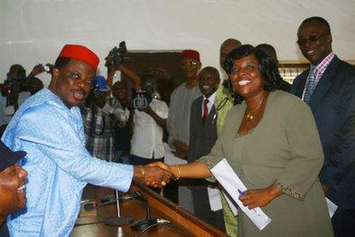 Anambra State governor WIllie Obiano with Prof. Kate Azuka Omenugha