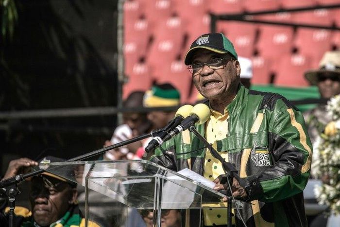 South African ruling African National Congress President Jacob Zuma delivers his speech during the closing rally campaign for the municipal elections at Ellis Par Stadium on July 31, 2016 in Johannesburg 