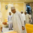 Senate President, Bukola Saraki with President Muhammadu Buhari during a meeting at the Presidential Villa on April 26, 2016.