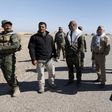 Head of the Badr Organisation Hadi al-Amiri (2nd R) stands with Shi"ite fighters during a military operation in the west of Samarra, in the desert of Anbar, March 7, 2016.