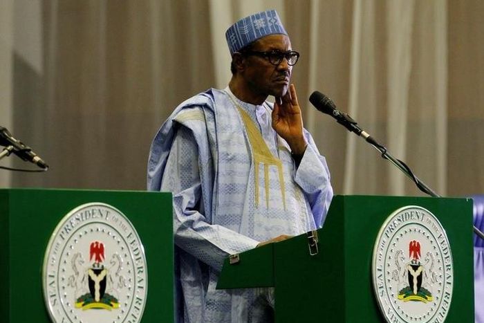 Nigeria's President Muhammadu Buhari looks on during a joint news conference with Cameroon's President Paul Biya in Abuja, Nigeria, May 4, 2016.