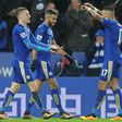 Jamie Vardy and Riyad Mahrez celebrate a goal against Liverpool in February, 2016