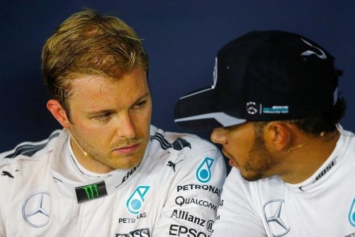Formula One - Grand Prix of Austria - Spielberg, Austria - 2/7/16 - Mercedes Formula One drivers Nico Rosberg of Germany and Lewis Hamilton of Britain during a news conference.