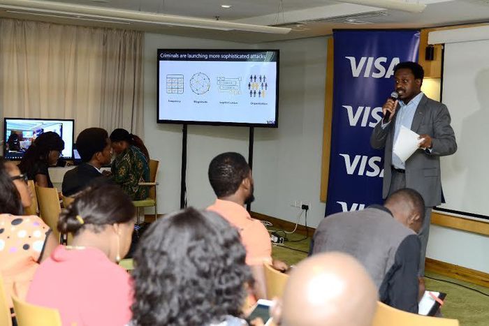 Ade Ashaye speaking at the Visa Tech Blogger event