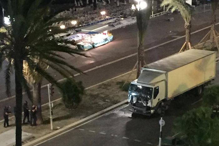A picture of the truck that drove into the crowd in Nice