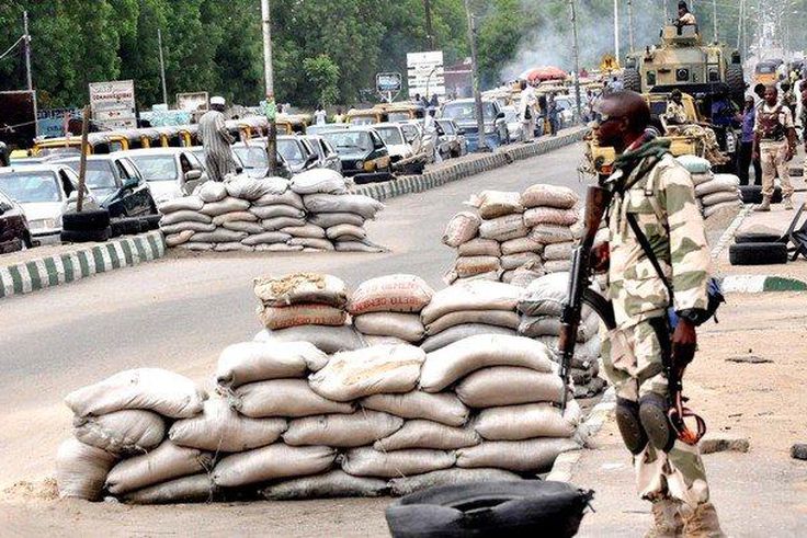 Soldiers at check point in Maiduguri.