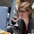 U.S. Ambassador to the United Nations and current Security Council President Samantha Power speaks to members of the Security Council about the maintenance of international peace and security on trafficking in persons in situations of conflict, during ...