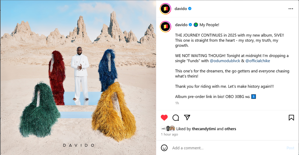 Davido excites fans with performance of songs off his upcoming album '5ive'